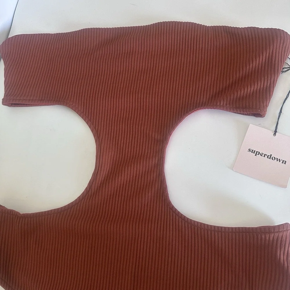 Superdown Strapless‎ Cut Out Bandeau Rust Festival Resort Vacation Sexy Club NWT